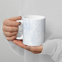 Hawaiian Turtles and Leis Ceramic Mug Tribal Kakau Pattern Airy White Blue Cloud Vibe