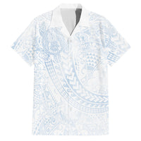 Hawaiian Turtles and Leis Family Matching Off The Shoulder Long Sleeve Dress and Hawaiian Shirt Tribal Kakau Pattern Airy White Blue Cloud Vibe