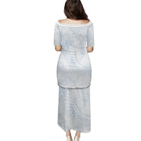 Hawaiian Turtles and Leis Puletasi Tribal Kakau Pattern Airy White Blue Cloud Vibe
