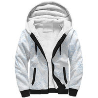 Hawaiian Turtles and Leis Sherpa Hoodie Tribal Kakau Pattern Airy White Blue Cloud Vibe