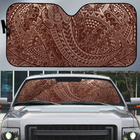 Hawaiian Turtles and Leis Auto Sun Shade Tribal Kakau Pattern Mocha Mousse Color