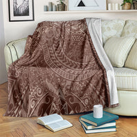 Hawaiian Turtles and Leis Blanket Tribal Kakau Pattern Mocha Mousse Color