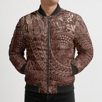 Hawaiian Turtles and Leis Bomber Puffer Jacket Tribal Kakau Pattern Mocha Mousse Color
