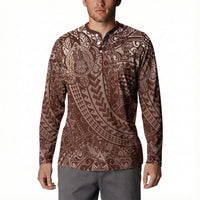 Hawaiian Turtles and Leis Button Sweatshirt Tribal Kakau Pattern Mocha Mousse Color