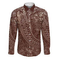 Hawaiian Turtles and Leis Family Matching Long Sleeve Bodycon Dress and Hawaiian Shirt Tribal Kakau Pattern Mocha Mousse Color