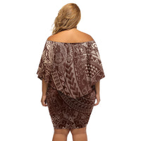 Hawaiian Turtles and Leis Family Matching Off Shoulder Short Dress and Hawaiian Shirt Tribal Kakau Pattern Mocha Mousse Color