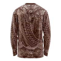 Hawaiian Turtles and Leis Long Sleeve Shirt Tribal Kakau Pattern Mocha Mousse Color