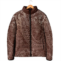 Hawaiian Turtles and Leis Padded Jacket Tribal Kakau Pattern Mocha Mousse Color