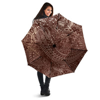 Hawaiian Turtles and Leis Umbrella Tribal Kakau Pattern Mocha Mousse Color