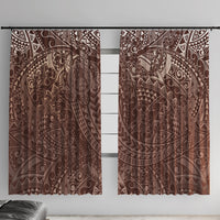 Hawaiian Turtles and Leis Window Curtain Tribal Kakau Pattern Mocha Mousse Color