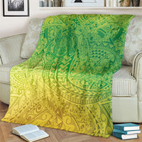 Hawaiian Turtles and Leis Blanket Tribal Kakau Pattern Fresh Summer Vibe