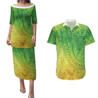Hawaiian Turtles and Leis Couples Matching Puletasi and Hawaiian Shirt Tribal Kakau Pattern Fresh Summer Vibe