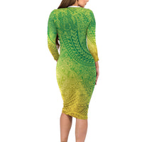 Hawaiian Turtles and Leis Family Matching Long Sleeve Bodycon Dress and Hawaiian Shirt Tribal Kakau Pattern Fresh Summer Vibe