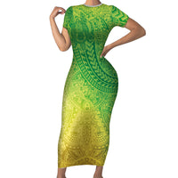 Hawaiian Turtles and Leis Family Matching Short Sleeve Bodycon Dress and Hawaiian Shirt Tribal Kakau Pattern Fresh Summer Vibe