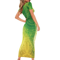 Hawaiian Turtles and Leis Short Sleeve Bodycon Dress Tribal Kakau Pattern Fresh Summer Vibe