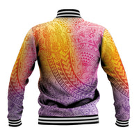 Hawaiian Turtles and Leis Baseball Jacket Tribal Kakau Pattern Magical Rainbow Sky