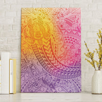 Hawaiian Turtles and Leis Canvas Wall Art Tribal Kakau Pattern Magical Rainbow Sky