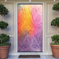 Hawaiian Turtles and Leis Door Cover Tribal Kakau Pattern Magical Rainbow Sky
