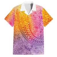 Hawaiian Turtles and Leis Family Matching Short Sleeve Bodycon Dress and Hawaiian Shirt Tribal Kakau Pattern Magical Rainbow Sky