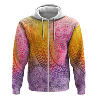 Hawaiian Turtles and Leis Hoodie Tribal Kakau Pattern Magical Rainbow Sky