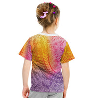Hawaiian Turtles and Leis Kid T Shirt Tribal Kakau Pattern Magical Rainbow Sky