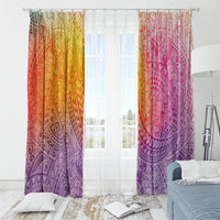 Hawaiian Turtles and Leis Window Curtain Tribal Kakau Pattern Magical Rainbow Sky