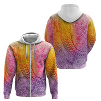 Hawaiian Turtles and Leis Zip Hoodie Tribal Kakau Pattern Magical Rainbow Sky