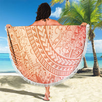 Hawaiian Turtles and Leis Beach Blanket Tribal Kakau Pattern Peach Fuzz Color