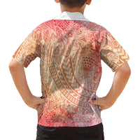 Hawaiian Turtles and Leis Family Matching Long Sleeve Bodycon Dress and Hawaiian Shirt Tribal Kakau Pattern Peach Fuzz Color