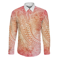 Hawaiian Turtles and Leis Family Matching Off Shoulder Short Dress and Hawaiian Shirt Tribal Kakau Pattern Peach Fuzz Color