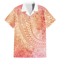 Hawaiian Turtles and Leis Family Matching Short Sleeve Bodycon Dress and Hawaiian Shirt Tribal Kakau Pattern Peach Fuzz Color