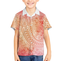 Hawaiian Turtles and Leis Kid Hawaiian Shirt Tribal Kakau Pattern Peach Fuzz Color LT03 Kid Peach Fuzz - Polynesian Pride