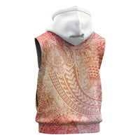 Hawaiian Turtles and Leis Sleeveless Hoodie Tribal Kakau Pattern Peach Fuzz Color
