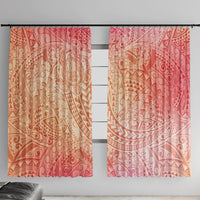 Hawaiian Turtles and Leis Window Curtain Tribal Kakau Pattern Peach Fuzz Color