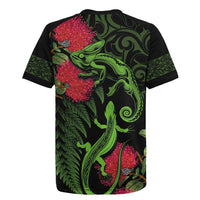 New Zealand Chameleon and Gecko Rugby Jersey Maori Silver Fern and Pohutukawa Decoration