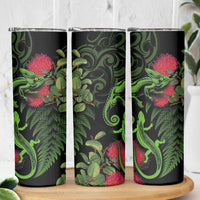 New Zealand Chameleon and Gecko Skinny Tumbler Maori Silver Fern and Pohutukawa Decoration LT03 - Polynesian Pride