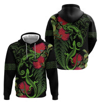 New Zealand Chameleon and Gecko Zip Hoodie Maori Silver Fern and Pohutukawa Decoration