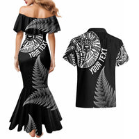Personalised New Zealand Maori Art Tattoo and Silver Fern Couples Matching Mermaid Dress and Hawaiian Shirt