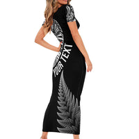 Personalised New Zealand Maori Art Tattoo and Silver Fern Family Matching Short Sleeve Bodycon Dress and Hawaiian Shirt LT03 - Polynesian Pride