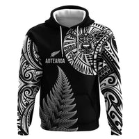 Personalised New Zealand Maori Art Tattoo and Silver Fern Hoodie LT03 Pullover Hoodie Black - Polynesian Pride