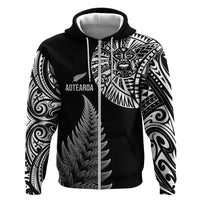 Personalised New Zealand Maori Art Tattoo and Silver Fern Hoodie LT03 Zip Hoodie Black - Polynesian Pride