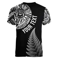 Personalised New Zealand Maori Art Tattoo and Silver Fern Women V-Neck T-Shirt LT03 - Polynesian Pride