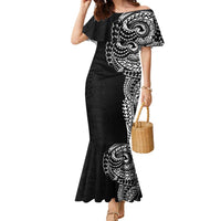 Polynesian Art Traditional Tattoo Pattern Family Matching Mermaid Dress and Hawaiian Shirt LT03 Mom's Dress Black - Polynesian Pride