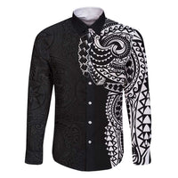 Polynesian Art Traditional Tattoo Pattern Family Matching Short Sleeve Bodycon Dress and Hawaiian Shirt LT03 Dad's Shirt - Long Sleeve Black - Polynesian Pride