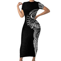 Polynesian Art Traditional Tattoo Pattern Family Matching Short Sleeve Bodycon Dress and Hawaiian Shirt LT03 Mom's Dress Black - Polynesian Pride
