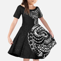 Polynesian Art Traditional Tattoo Pattern Family Matching Summer Maxi Dress and Hawaiian Shirt LT03 Daughter's Dress Black - Polynesian Pride