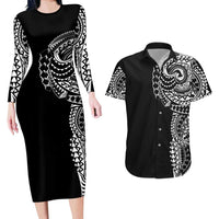 Polynesian Art Traditional Tattoo Couples Matching Long Sleeve Bodycon Dress and Hawaiian Shirt Simple Style LT03 Black - Polynesian Pride