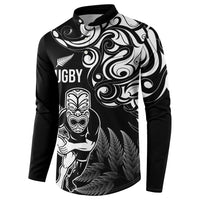 New Zealand Maori Warrior Rugby Button Sweatshirt Silver Fern LT03 - Polynesian Pride
