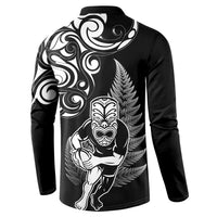 New Zealand Maori Warrior Rugby Button Sweatshirt Silver Fern LT03 - Polynesian Pride