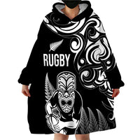 New Zealand Maori Warrior Rugby Wearable Blanket Hoodie Silver Fern